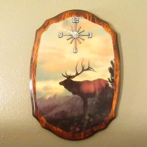 Vintage Elk Scene on Wood Wall Clock